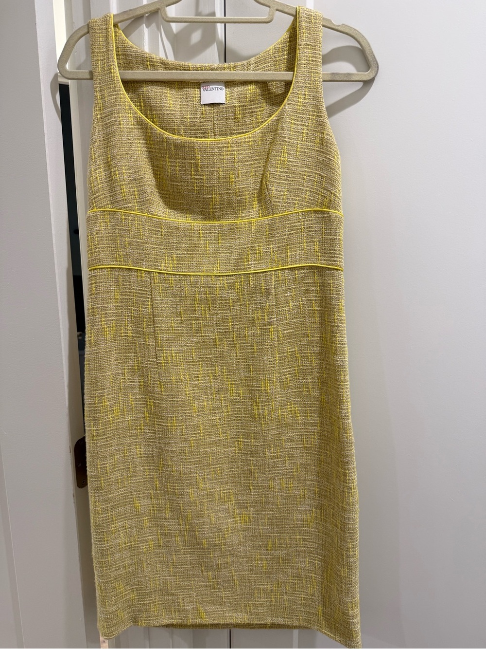 RED Valentino Yellow Tweed Shift Dress with Piping